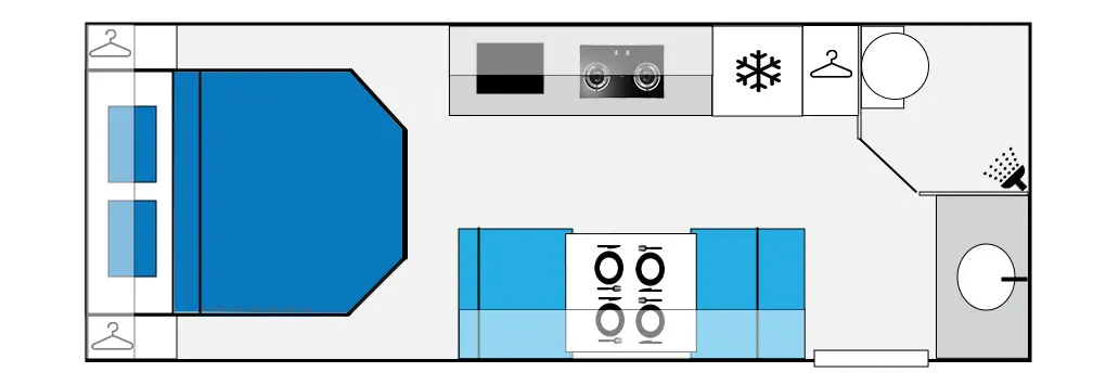 19ft 2 people couple caravan floorplan