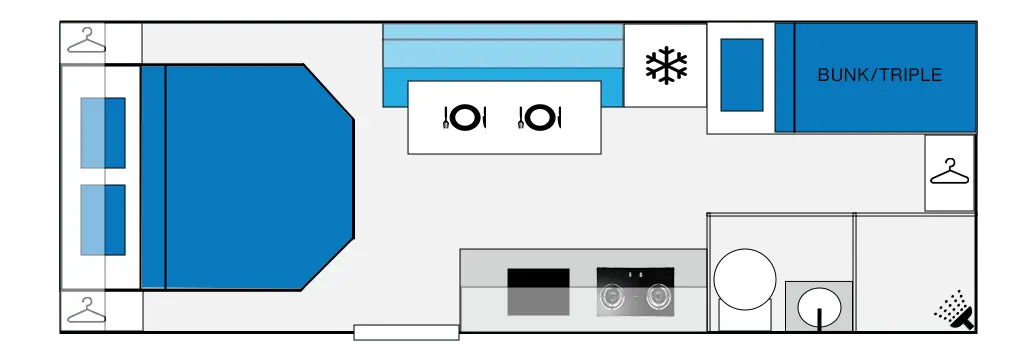 20ft 4 people family caravan floorplan