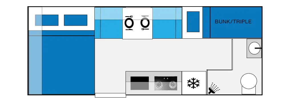 18FT 4 berth family caravan floorplan