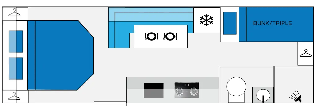 22FT 4 berth family caravan floorplan