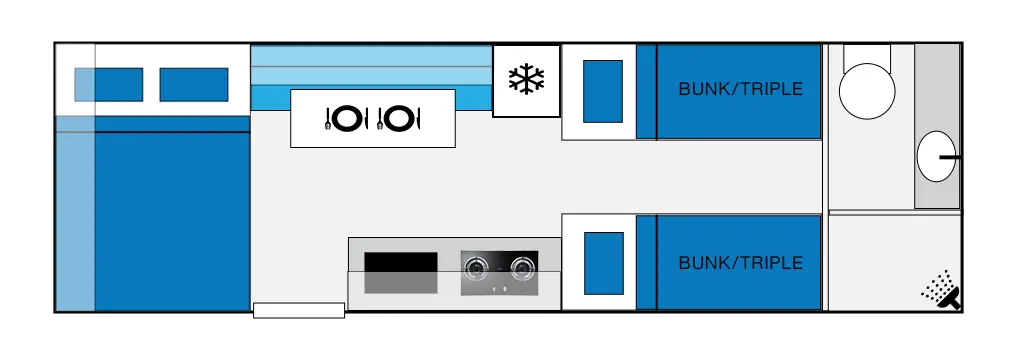 23ft -6 berth family caravan floorplan